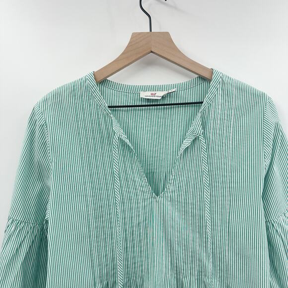 Vinyard Vines Striped Pintuck Long Sleeve Top in Stripe Seawall Green Size S - Picture 5 of 11